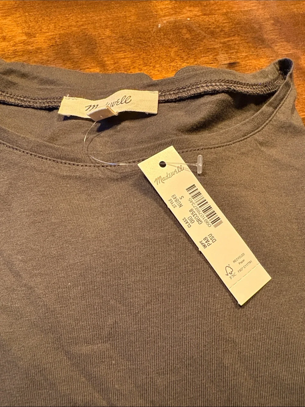 Madewell Slate Gray Puff-Sleeve Crewneck Top